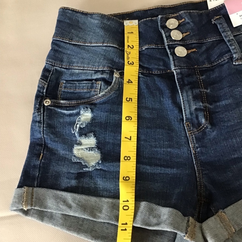 Bluenotes Olivia Dark Blue Distressed High Rise Jean Shorts - Picture 5 of 11